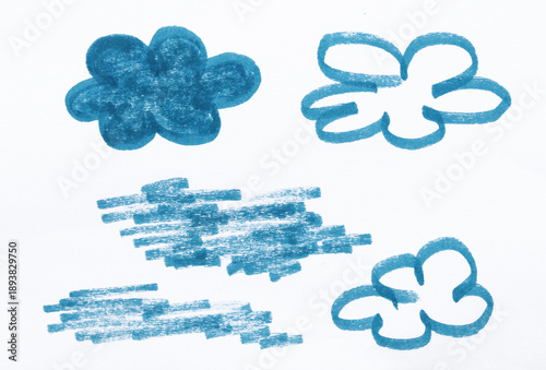 Hand-drawn Blue Cloud Shapes and Textured Strokes