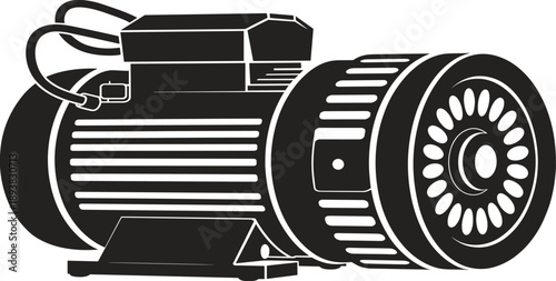 Electric motor silhouette, rotor stator, mechanical component, engineering device, industrial machine, flat vector