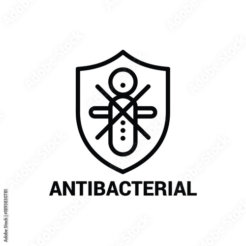 Antibacterial shield icon with crossed out bacteria symbol  protection against germs