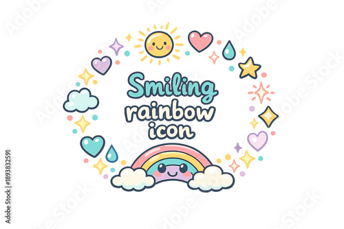 Smiling rainbow icon. Hand drawn illustration of Smiling rainbow icon. rainbow with face, friendly eyes,