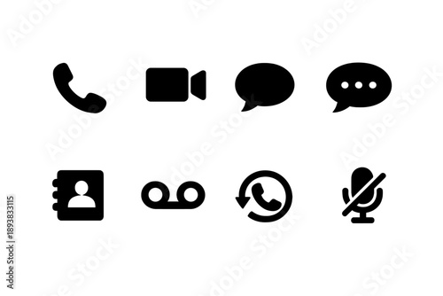 Mobile communication icons. Filled icon set of Mobile communication icons: phone call, video call, message