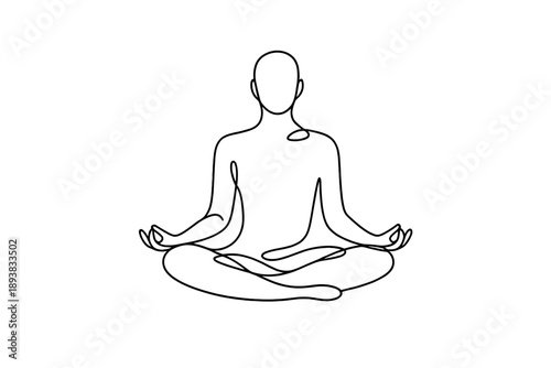 Inner Peace. Minimalistic one-line drawing calm human figure sitting in meditative pose expressing inner peace