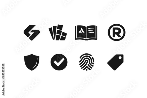 Brand Identity. Filled icon set of Brand Identity: logo symbol, identity palette, brand guideline book,