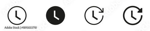 time history icon with sync arrow symbol - clock and refresh timer icons set in outline and solid styles, perfect for time tracking, clockwise, reload, and schedule UI design.