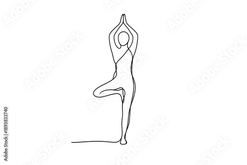 Zen balance practice. Minimalistic one-line drawing yoga balance pose symbolizing inner calm, strength, and