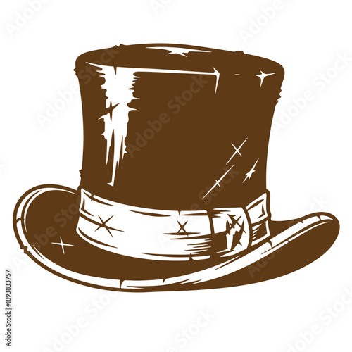 Brown cowboy hat with white band and buckle on white background