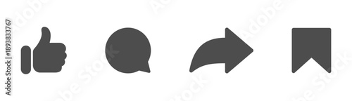 social media post interaction icons set featuring like, comment, share icon and save, thumbs up, favorite symbols for social media notification icons