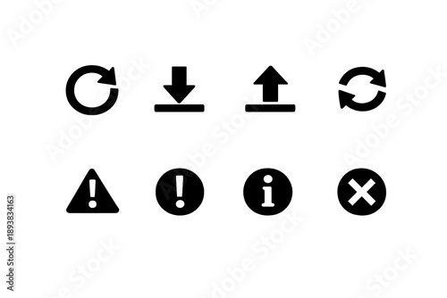 System Notifications. Filled icon set of System Notifications: update available, download complete, upload