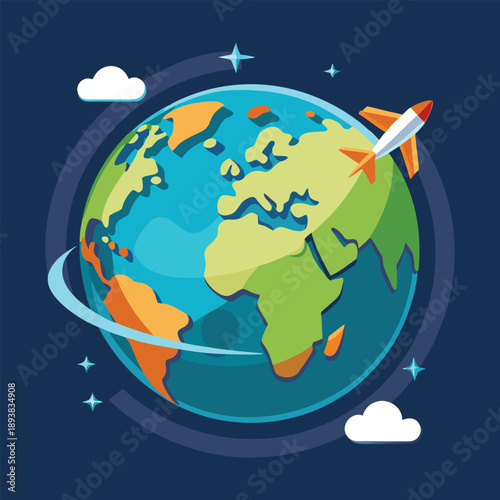 Airplane Flying Around the World Illustration