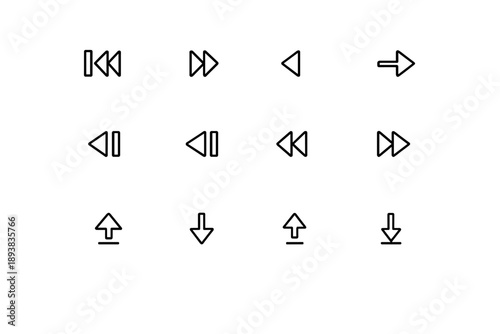 Pagination arrows. Line outline icon set of Pagination arrows: first page arrow, last page arrow, previous
