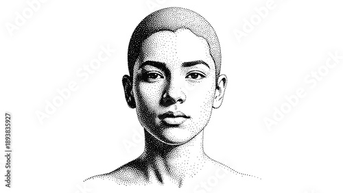 Black and white illustration of a person with short hair
