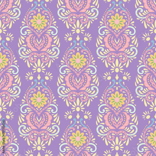 Lavender Pastel Folk Damask Floral Ornament