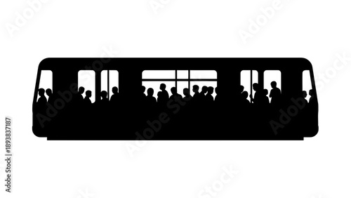 Crowded bus with people inside silhouette