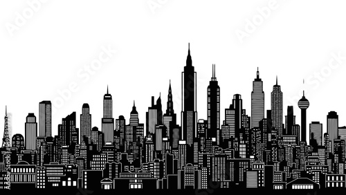 New york city skyline silhouette against white background