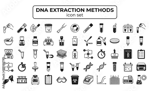 DNA Extraction Methods Isolation Purification Sample Processing Laboratory Molecular Biology Protocol Techniques Vector Icon Set - DNA Isolation