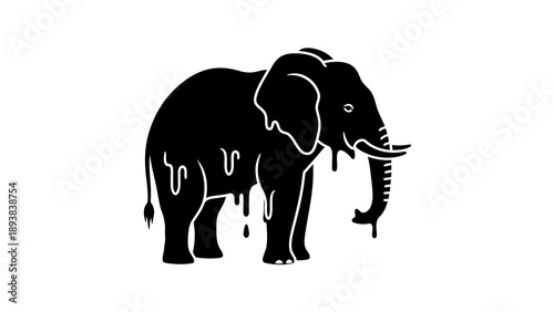 Melting elephant silhouette on white background