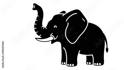 Cartoon elephant silhouette with trunk up