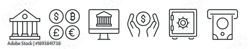 Bank thin line icon set. Web minimal editable stroke icons