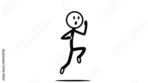 Simple stick figure running with a determined expression.