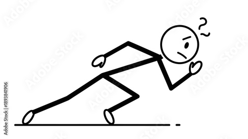 Stick figure running with a worried expression and sweat.