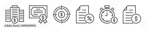 Finance thin line icon set. Web minimal editable stroke icons