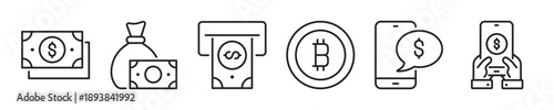 Money thin line icon set. Web minimal editable stroke icons