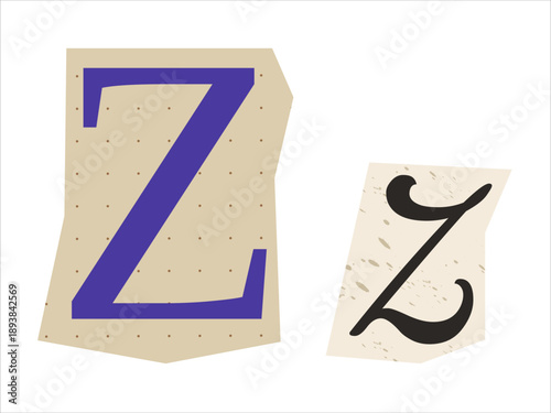Vintage letters Z on paper in scrapbooking style. Graphic element for a collage