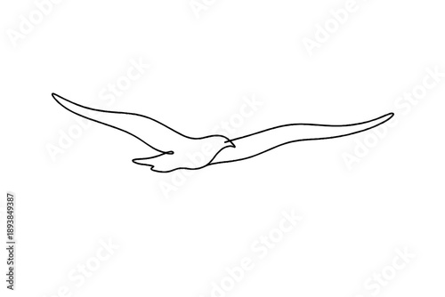 Soaring Bird Silhouette. Minimalistic one-line drawing soaring bird gliding smoothly through the air with open