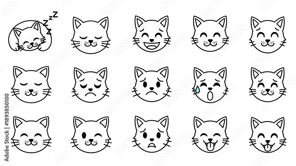 Fototapeta premium Collection of cartoon wolf emoticon faces 1.