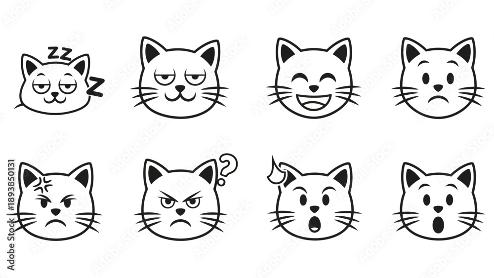 Fototapeta premium Collection of cat face emoticons 3.