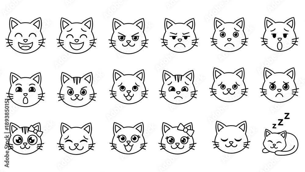 Fototapeta premium Collection of cat face emoticons 5.