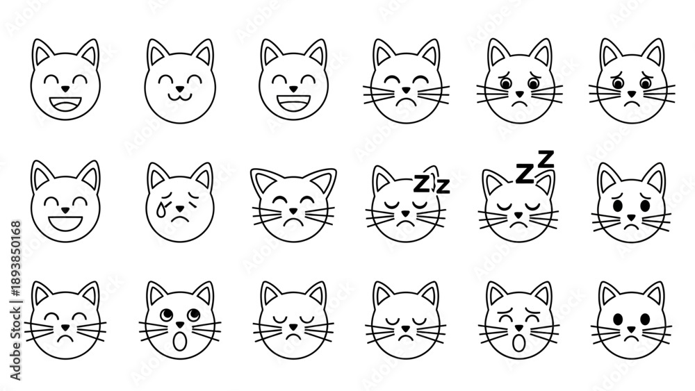Fototapeta premium Collection of cat face emoticons 10.
