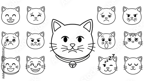 Collection of cute cat faces expressions.