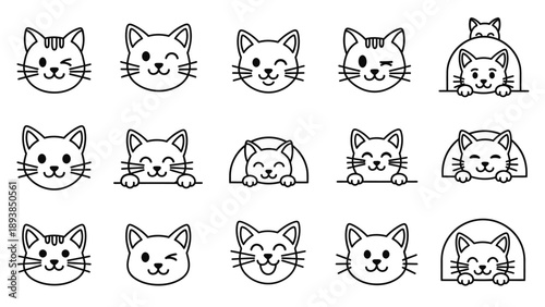Collection of cute cat faces.