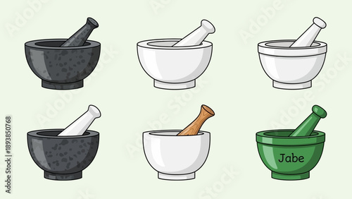 Mortar and pestle kitchen tools.