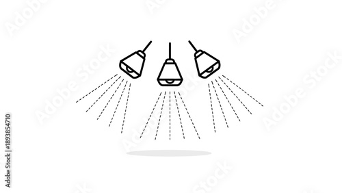 Three shower heads with water flow.