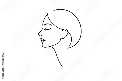Elegant woman profile. Minimalistic one-line drawing elegant woman face with closed eyes in subtle profile