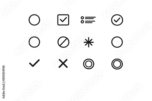 Form Selection Icons. Form selection controls. Line outline icon set of Form selection controls: single choice