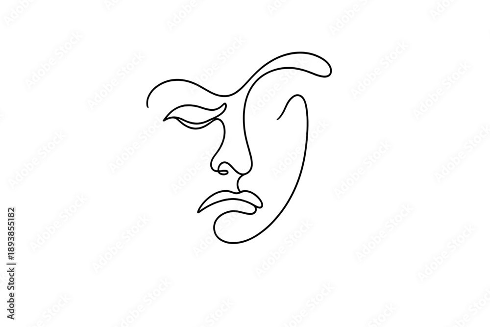 Fototapeta premium Abstract feeling visage. Minimalistic one-line drawing emotional face expression emphasizing inner emotions