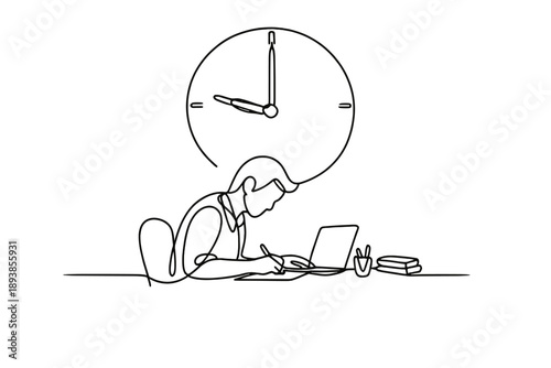 Minimalist Productivity Design. Productivity Concept. Minimalistic one-line drawing focused person working
