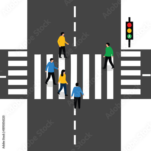 Pedestrians Crossing Street at Traffic Light
