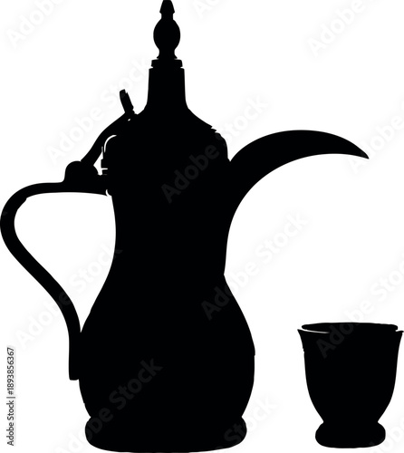 Black silhouette of teapot and cup white