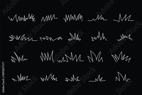 Grass line vector icon image. Outline grassland or meadow sketch, simple field design. Black grass brush stroke hand drawn texture for garden pattern or lawn. Herb marker. Grass silhouette, meadow 