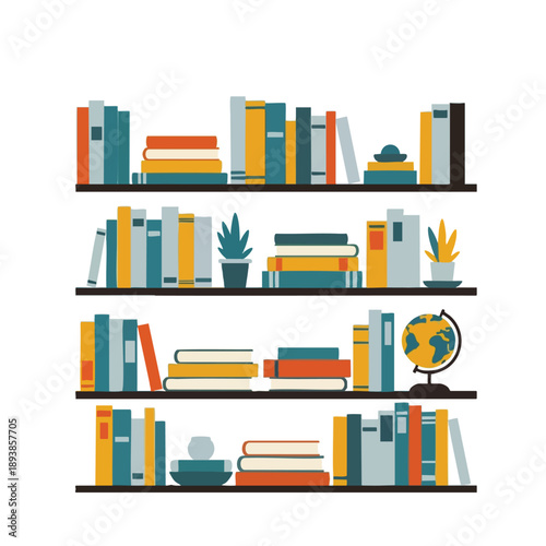 Colorful Bookshelves with Decorative Items