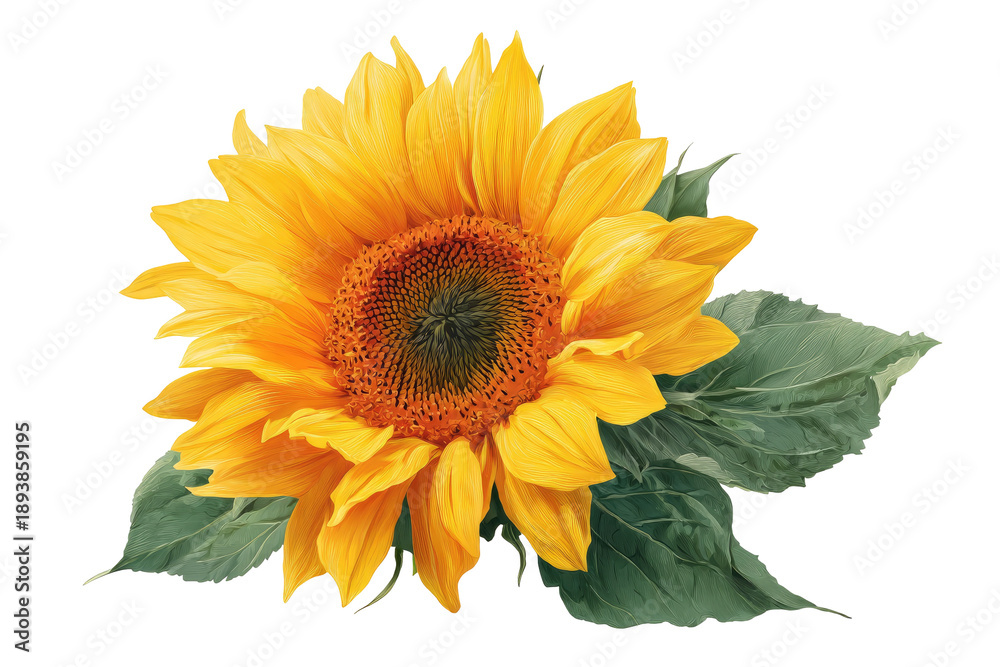Naklejka premium Vibrant sunflower with detailed petals and leaves