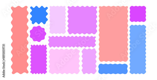 Wavy organic rectangle Set modern brutalism frames Wavy jagged edge frames Geometric zig zag stickers Abstract doodle liquid shapes