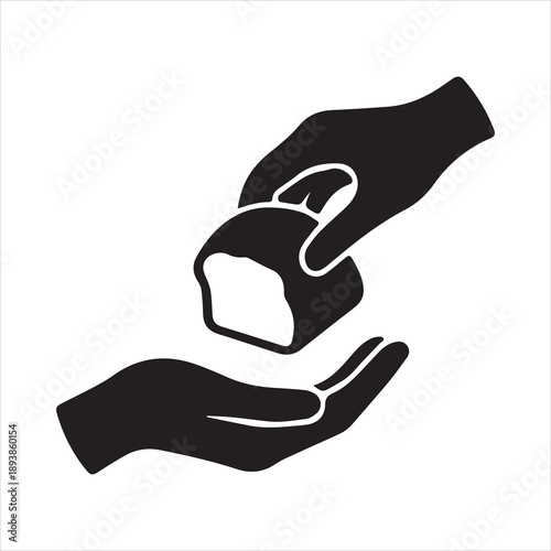 Silhouette hands holding piece of bread offering food vector illustration