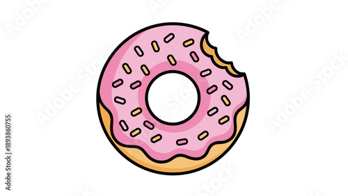 Pink frosted donut with sprinkles.