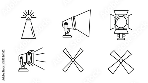 Studio lights and cinema projector icons.