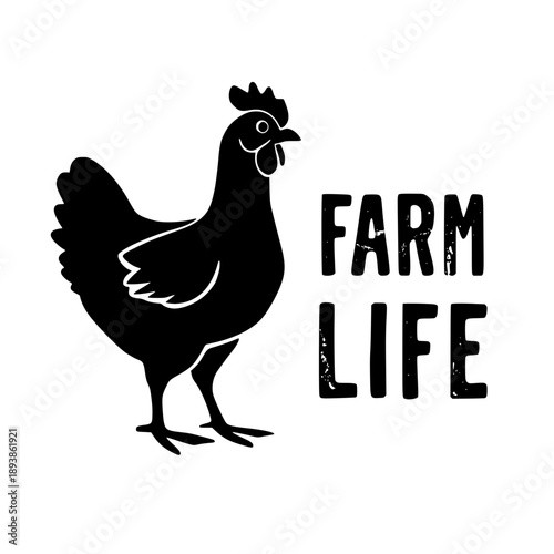 Black Silhouette Chicken Farm Life Vector Illustration